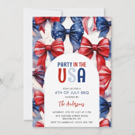 Party in den USA Coquette Bow 4. Juli Einladung (Vorderseite)