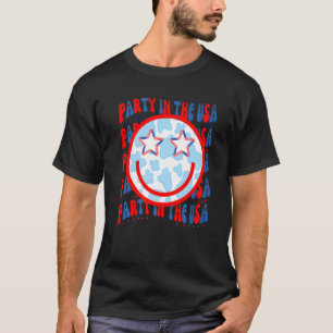 Party in den USA Happy Face Kuh Muster 4. Juli T-Shirt