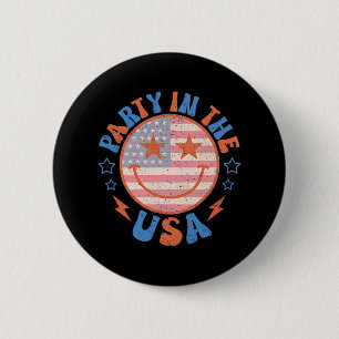 Party in den USA Happy Face Smile American Flag 4t Button