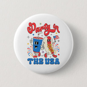 Party in den USA Niedlich Soda und Hotdog Patrioti Button