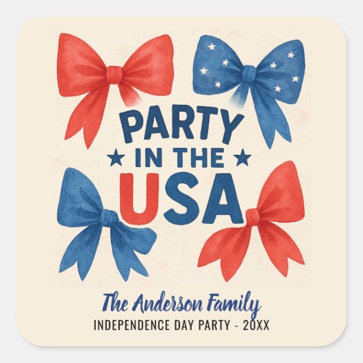 Party in den USA Patriotic 4. Juli Custom Quadratischer Aufkleber (Vorderseite)