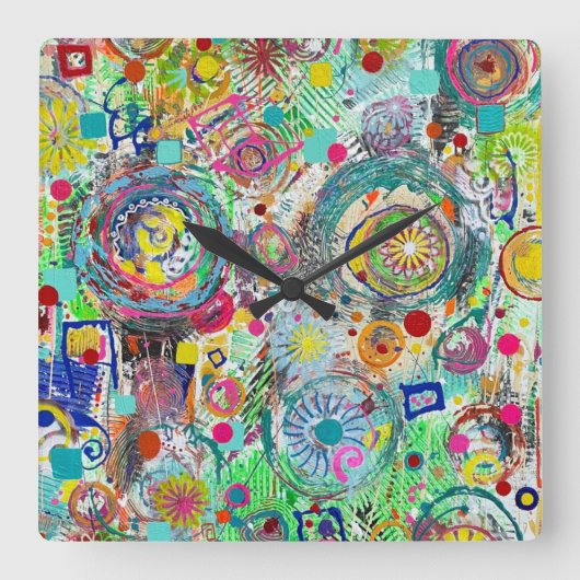 Party in der Box-Wall-Uhr Quadratische Wanduhr (Vorderseite)