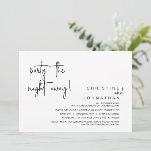 Party in der Nacht, Hochzeitsfeier Abendessen Inv. Einladung (Stehend Vorderseite)