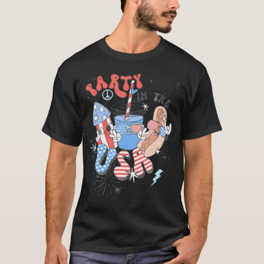 Party in der US-Flagge Groovy 4. Juli Patriotic T-Shirt (Vorderseite)