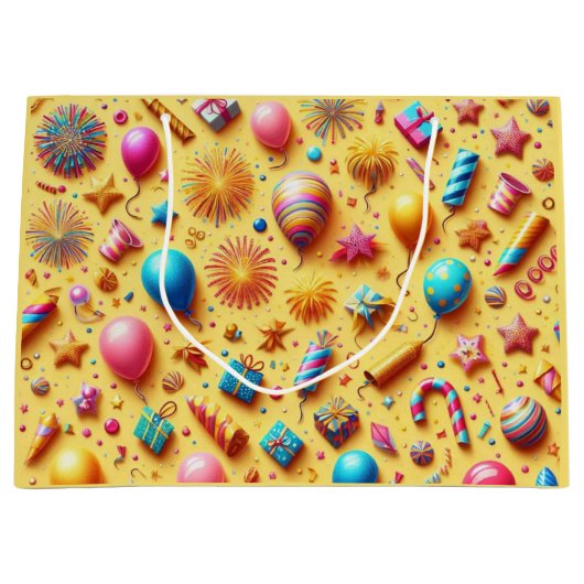Party in Gelb Große Geschenktüte (Vorderseite)