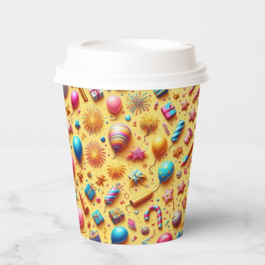 Party in Gelb Pappbecher (Vorderseite)