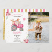 Party in landwirtschaftlichen Betrieben Rosa Trakt Einladung (Vorne/Hinten)