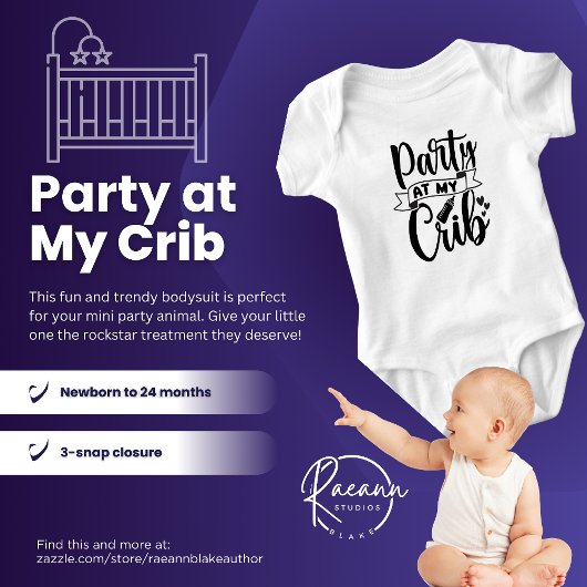 Party in My Crib Baby Jersey Bodysuit Baby Strampler