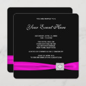 Party in Schwarz und Heiß Rosa Einladung (Vorne/Hinten)