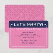 PARTY INFO INSERT modern gaming navy blue pink Einladung (Vorne/Hinten)