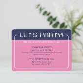 PARTY INFO INSERT modern gaming navy blue pink Einladung (Stehend Vorderseite)