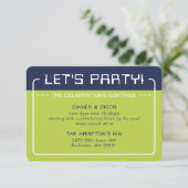 PARTY INFO INSERT modern gaming navy lime green Einladung (Stehend Vorderseite)