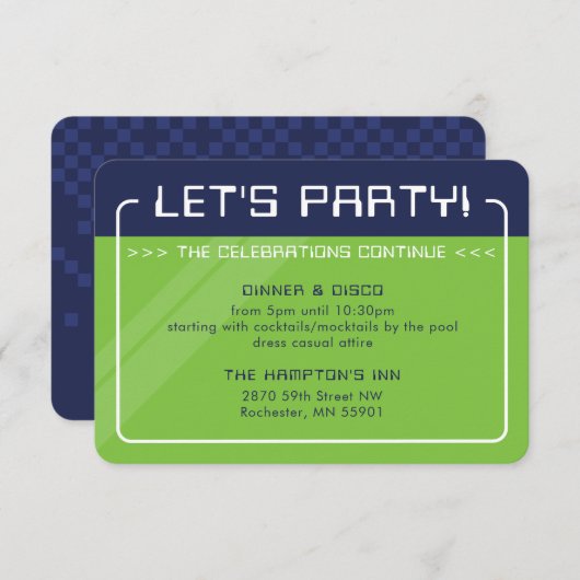 PARTY INFO INSERT Moderner Spielschiff Neon grün Einladung (Vorne/Hinten)