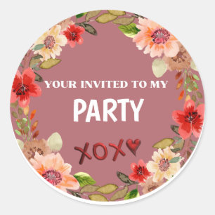 PARTY INVITE Floral Circle Aufkleber