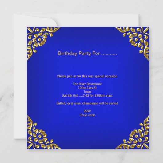 Party Invite Gold Royal Blue Jeder Anlässe Einladung (Rückseite)