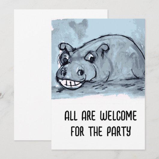 Party Invite Hippo Einladung (Vorne/Hinten)