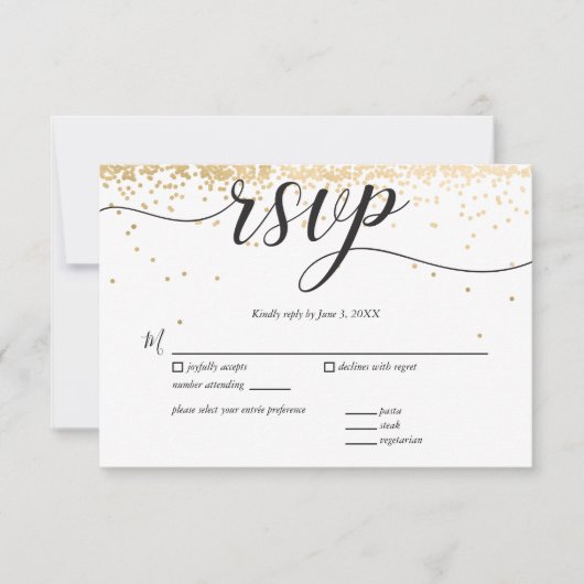 Party Invite Response Card (UAWG), Golden Confetti RSVP Karte (Vorderseite)