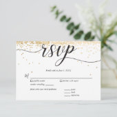 Party Invite Response Card (UAWG), Golden Confetti RSVP Karte (Stehend Vorderseite)