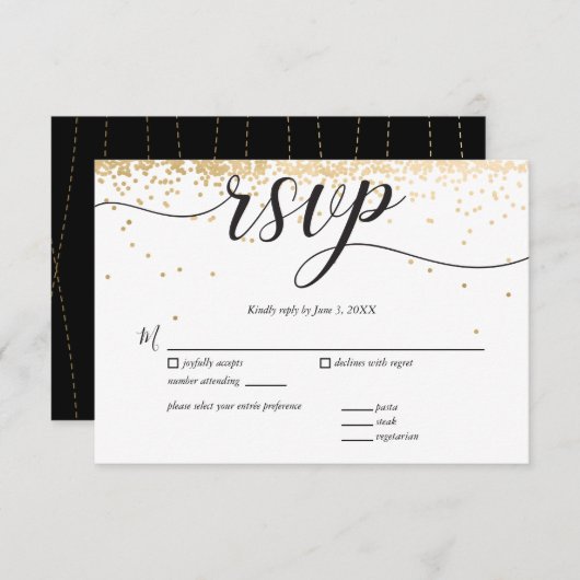 Party Invite Response Card (UAWG), Golden Confetti RSVP Karte (Vorne/Hinten)