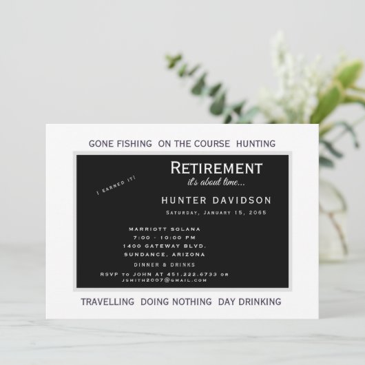 Party "It's About Time" Schwarz & Weiß Einladung (Stehend Vorderseite)