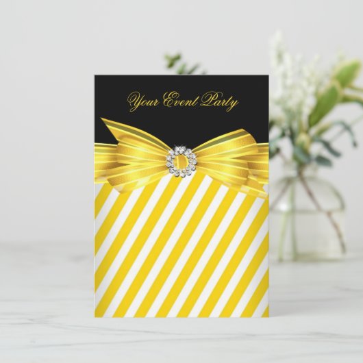 Party Jeden Anlaß Gelber Schwarz-weißer Streifen Einladung (Stehend Vorderseite)