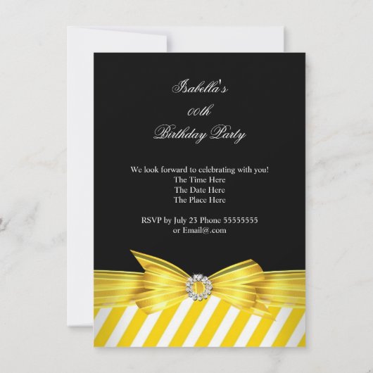 Party Jeden Anlaß Gelber Schwarz-weißer Streifen Einladung (Rückseite)