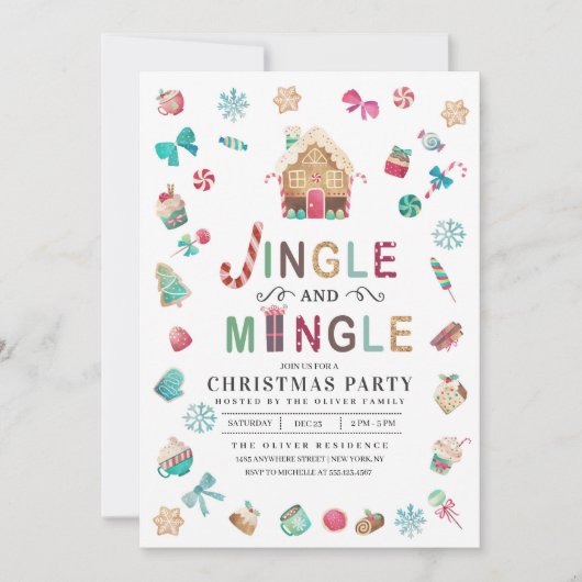 Party "Jingle and Mingle Christmas Gingerbrot" Einladung (Vorderseite)