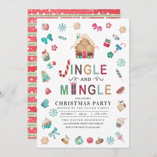 Party "Jingle and Mingle Christmas Gingerbrot" Einladung (Vorne/Hinten)