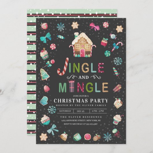 Party "Jingle and Mingle Christmas Gingerbrot" Einladung (Vorne/Hinten)