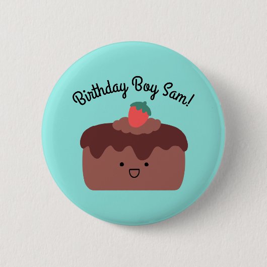 Party Junge Birthday Brown Chocolate Cake Button (Vorderseite)