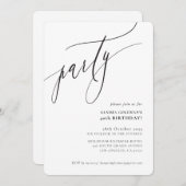 PARTY Kalligraphie stilvoll minimalistisch Schwarz Einladung (Vorne/Hinten)