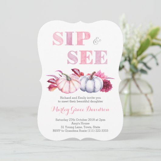 Party-Karten mit rosa grauen Pumpkins Einladung (Stehend Vorderseite)