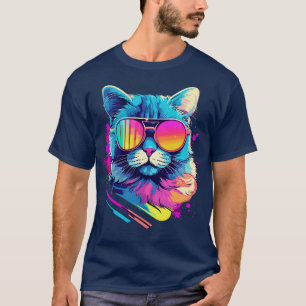 Party Katze in Sonnenbrille Männer Frauen 80er 90e T-Shirt