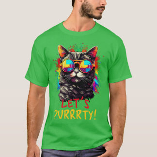 Party Katze in Sonnenbrille Männer Frauen 90er Ret T-Shirt