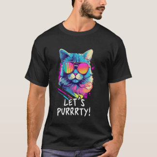 Party Katze in Sonnenbrille Männer Frauen 90er Ret T-Shirt