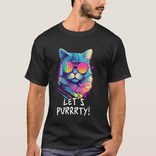 Party Katze in Sonnenbrille Männer Frauen 90er Ret T-Shirt (Vorderseite)