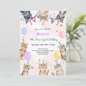 Party Katzen Meu-Kindergeburtstag Einladung (Stehend Vorderseite)