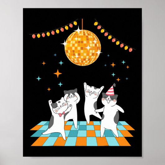 Party Katzen tanzen im Diskothek Ball Poster (Vorne)