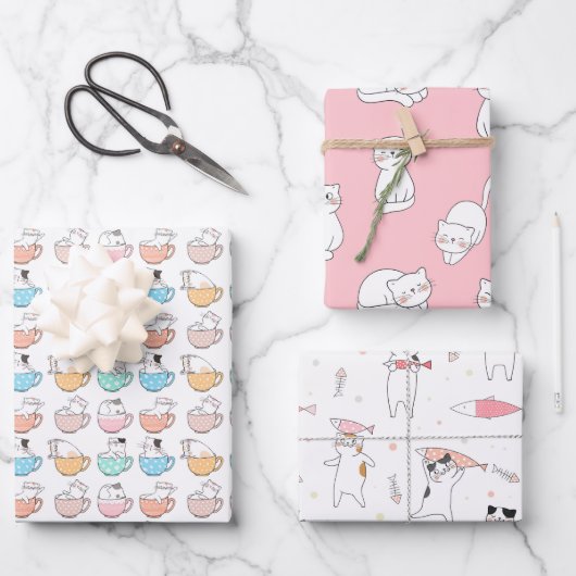 Party Katzen Zwei Packpapier Geschenkpapier Set (Vorderseite)