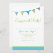 Party kennzeichnet Verlobungs-Party - Grün u. Blau Einladung (Vorne/Hinten)