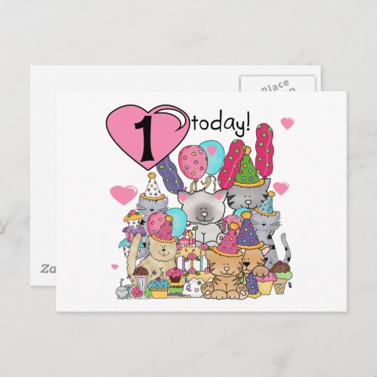 Party Kittens 1st Birthday Tshirts und Geschenke Postkarte (Vorne/Hinten)