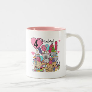 Party Kittens 4. Geburtstag T - Shirt und Geschenk Zweifarbige Tasse