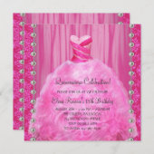 Party Kleidung Perlen Hot Pink Quinceanera Einladu Einladung (Vorne/Hinten)