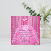 Party Kleidung Perlen Hot Pink Quinceanera Einladu Einladung (Stehend Vorderseite)