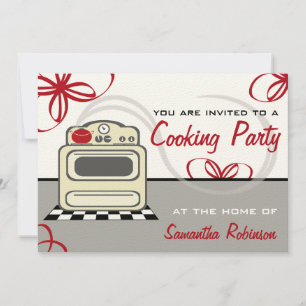 Party kochen - Retro Ofen-Rot-Küche Einladung