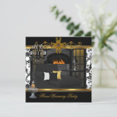 Party Kronier Damask White Gold Einladung (Stehend Vorderseite)