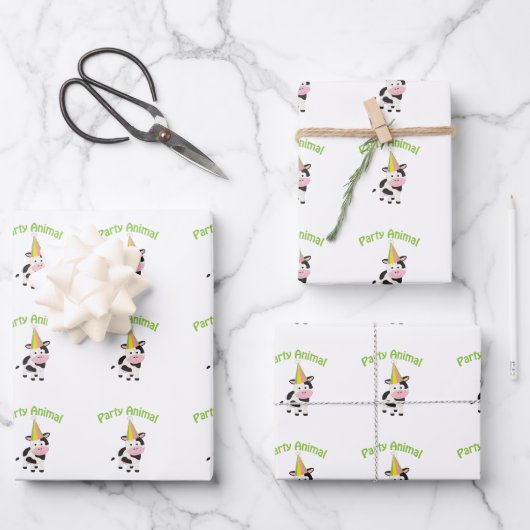 Party!Kuh Geschenkpapier Set (Vorderseite)