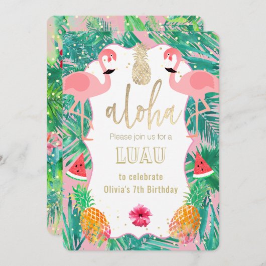 Party laden Flamingo luau Einladung (Vorne/Hinten)