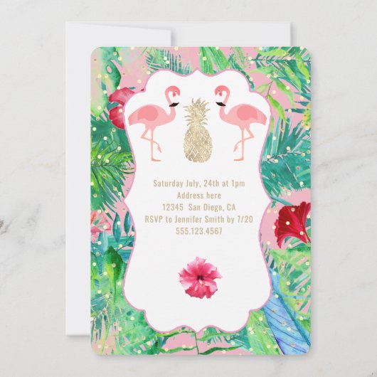 Party laden Flamingo luau Einladung (Rückseite)