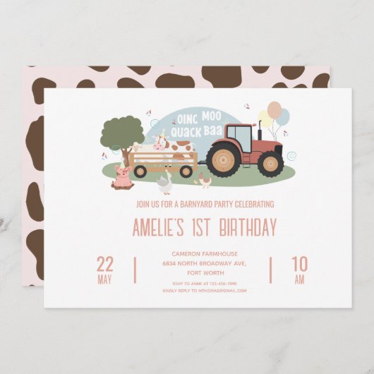 Party "Landtiere" 1. Geburtstag Einladung (Vorne/Hinten)